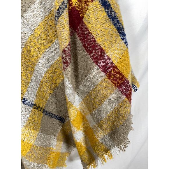 Quagga Plaid Tan Yellow Square Afghan Shrug Fringe Wrap One Size - Picture 7 of 7